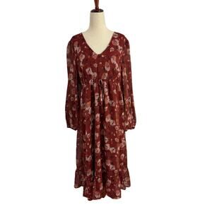 NWOT Dizzy Lizzy Long Sleeve Floral Print Ruffle hem Maxi